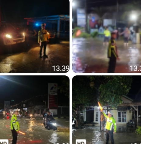 Banjir Tutupi Badan Jalan Satlantas Polres Pesisir Barat Atur Lalu lintas