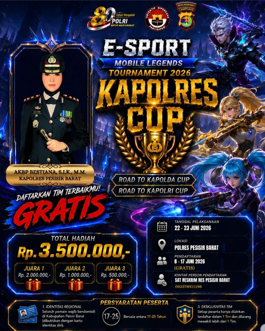 Memeriahkan HUT Bhayangkara Ke-80, Polres Pesisir Barat Gelar Turnamen E-Sport Mobile Legends